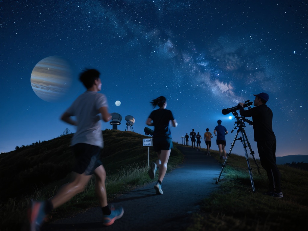 例如，有一次我参与了一场星空夜跑活动，跑步路线环绕